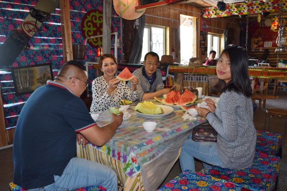 relaxing and enjoying the sweet and juicy melons before lunch